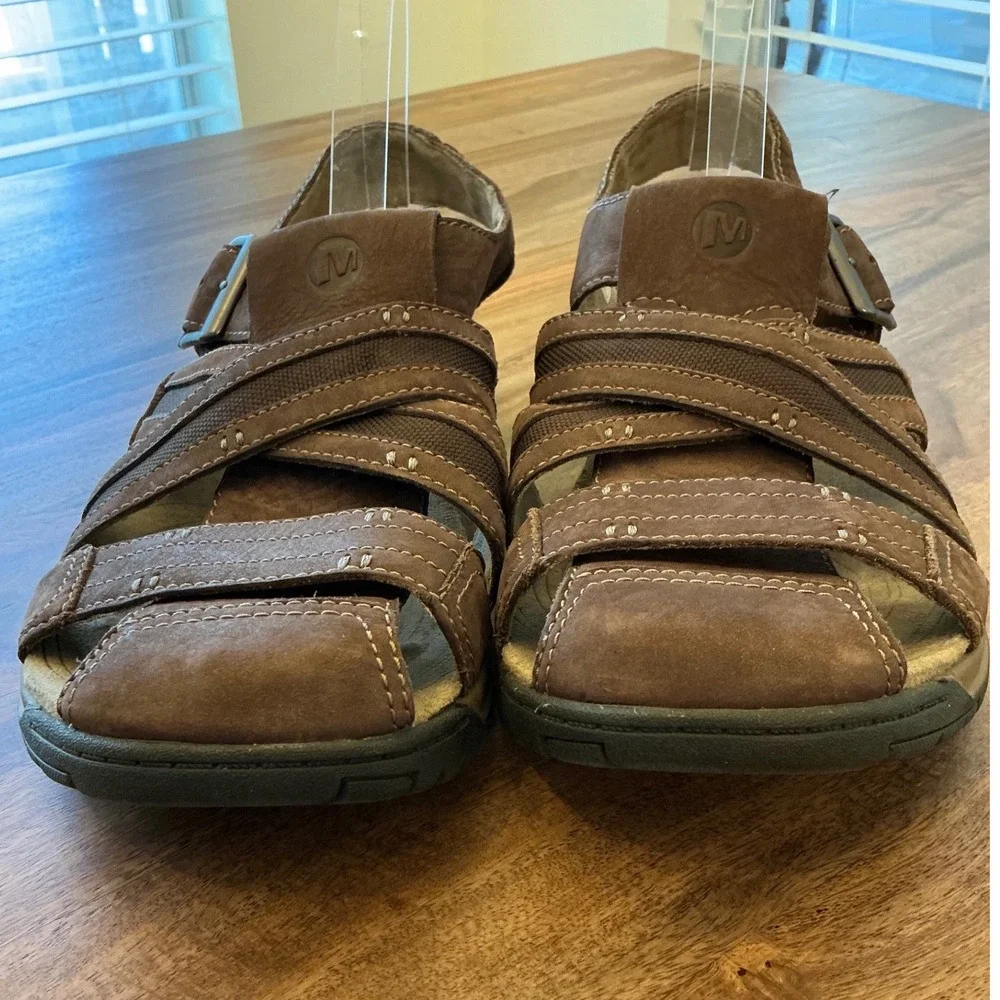 Merrell‎ Espresso Mens Brown Leather Comfort Sandals J82213 Size 11 Adjustable